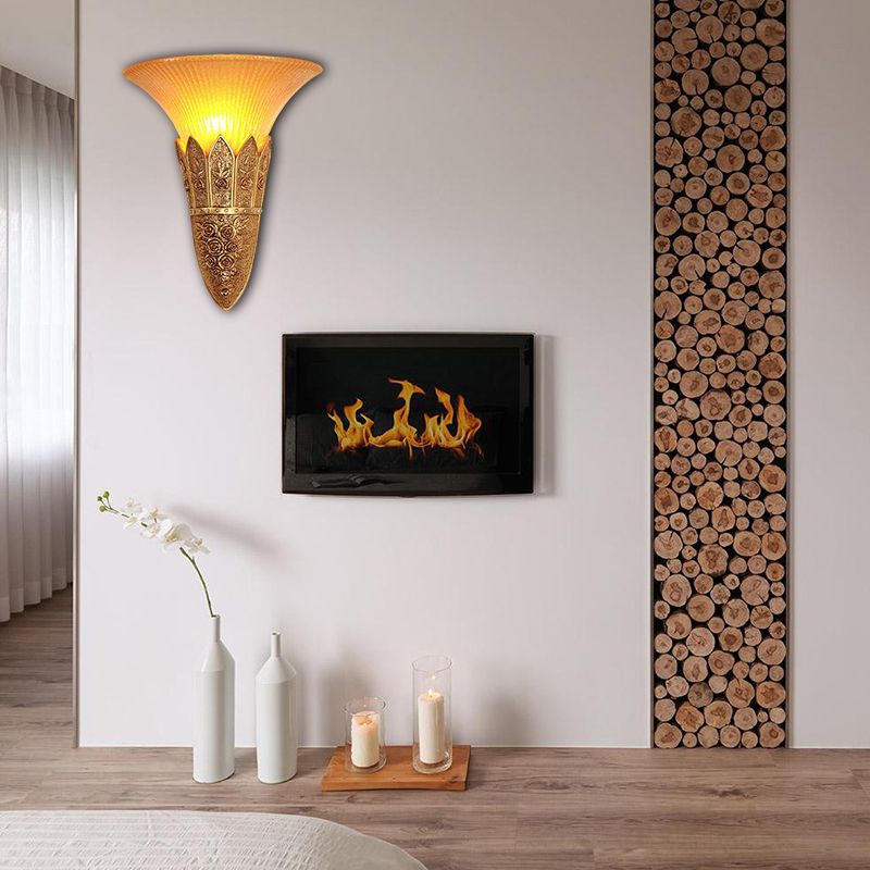 Ombra a campana Lampada da parete interno in vetro vintage e resina 1 fulico a filo oro chiaro/argento