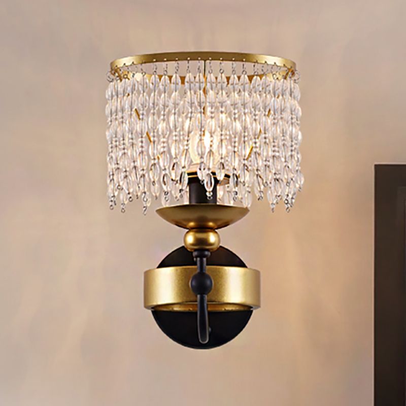 Éclairage mural métallique vintage 1 lampe murale en laiton en laiton avec brin de perle en cristal clair pour le chevet