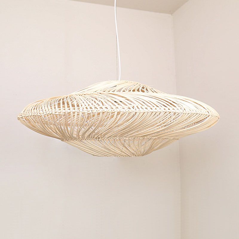 Creative Asian Flying Saucer Affermazione Light Rattan 1 Testa Pendente sospensione Sala da pranzo