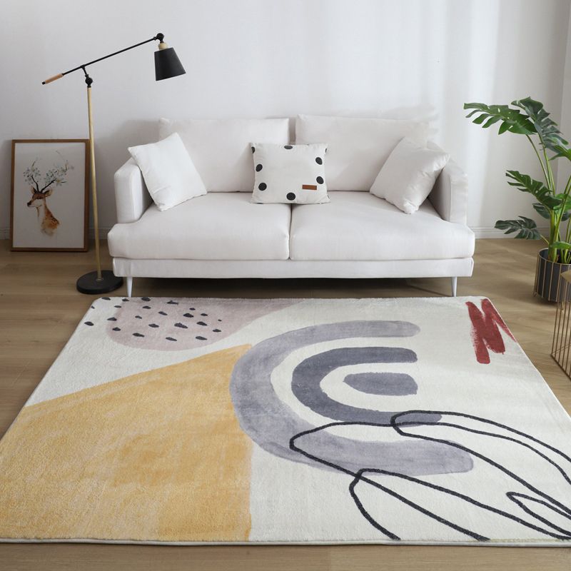 Pink Nordic Rug Polyester Irregular Color Block Rug Washable Rug for Living Room