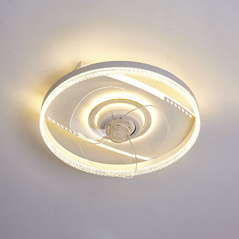 White Round Ceiling Fan 360 Degree Rotatable Minimalist Semi Flush Mount Light