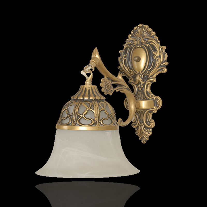 Bronze Flared Wall Mount Lamp Traditional Alabaster Glass 1-Head Living Room Wall Sconce