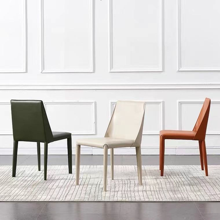 Contemporary Side Chair Faux Leather Solid Back Dining Room Chair for Indoor