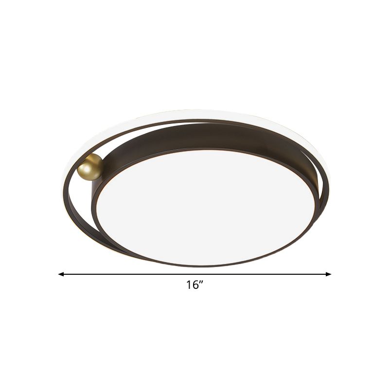 Round Bedroom Ceiling Flush Light Iron 16"/19.5" W LED Minimalist Flush Mount Fixture in Black with Glow Frame, Warm/White Light