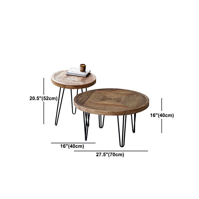 Nordic Style Cocktail Table Brown Elm Wood Top Metal Base Round/square Coffee Table