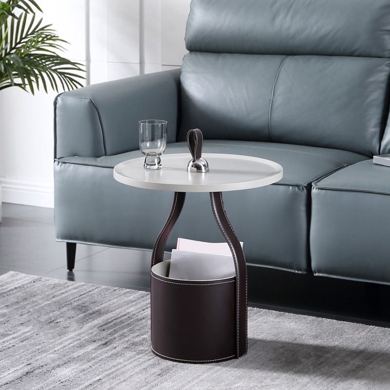 Modernistic Wood Pedestal with Storage Round Living Room Side Table