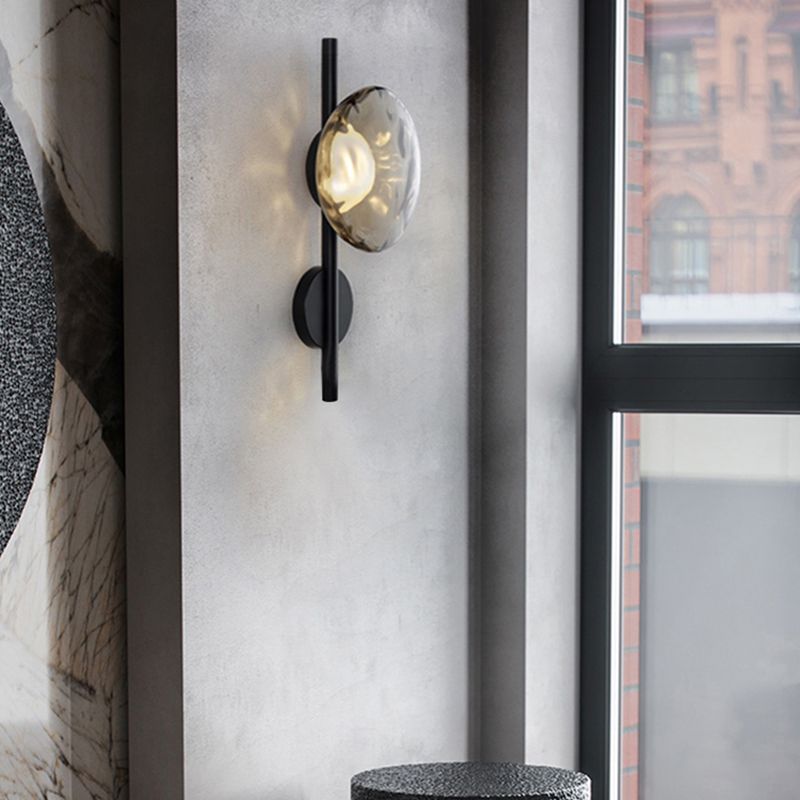 Metal and Glass Wall Sconce in Gold / Black 1 - Light Post Modern Wall Light