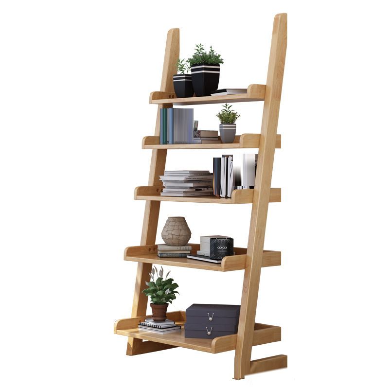 Ladder Wooden Bookcase Contemporary Open Back Bookshelf with Shelves