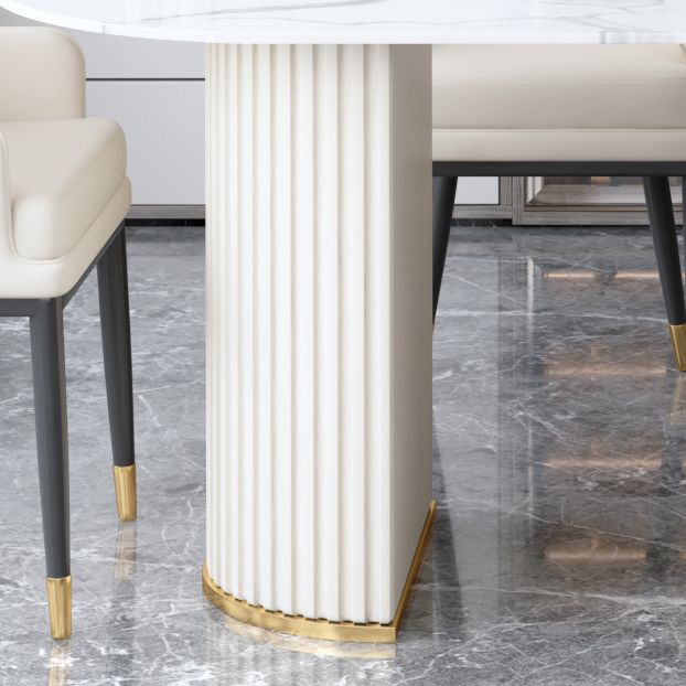 Irregular Island Sintered Stone Dining Table Modern Table in White with Metal Double Pedestal