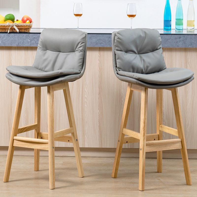 Leren emmer barkruk lage rug moderne binnenkruk met houten poten