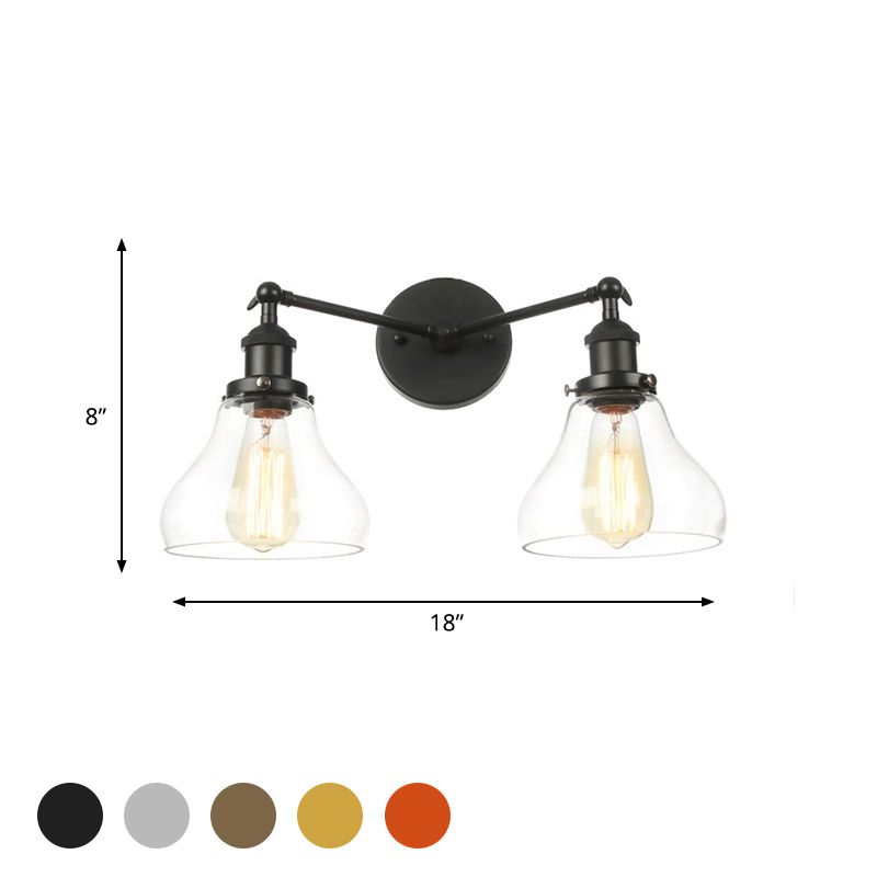 Clear Glass Black/Brass/Bronze Wall Lighting Pear Shaped 2 Lights Industrial Style Sconce Lamp