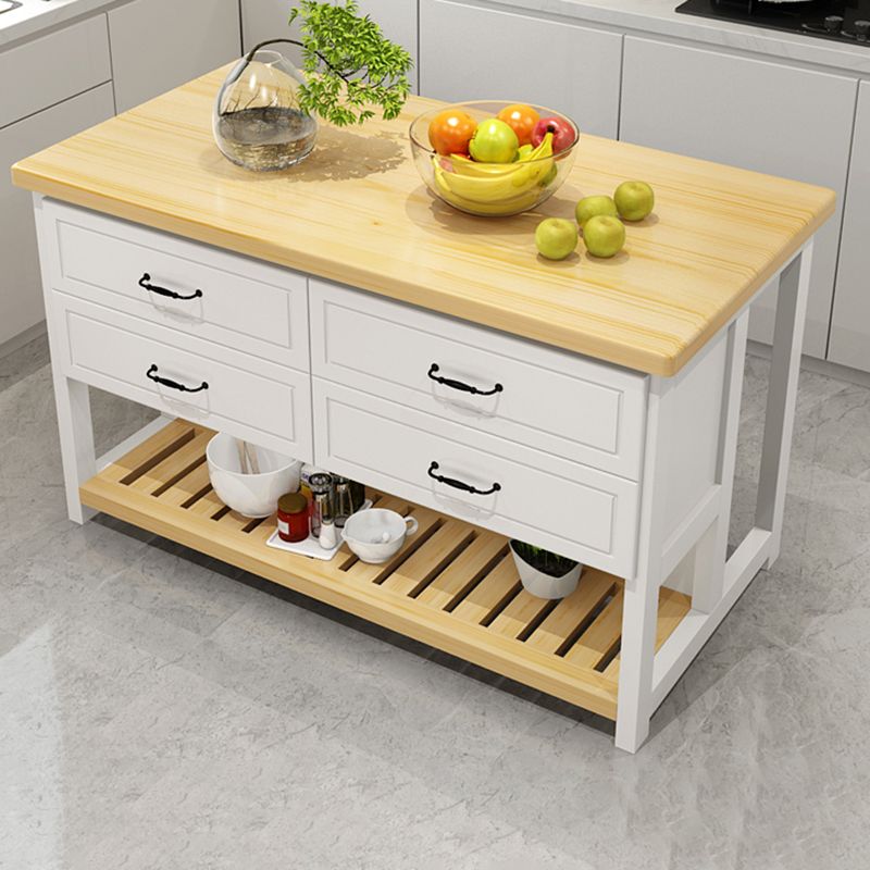Natural Finish Pine Wood Kitchen Island Table for Dining Room