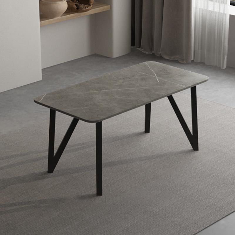 Industrial Rectangle Tripod Base Dining Table Black Frame Stone Top Dining Table