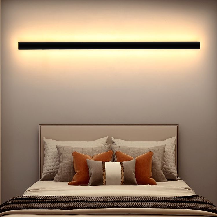 Black Rectangle Shape Metal Acrylic Wall Line Light Fixture Postmodern Style LED Indoor Wall Sconce