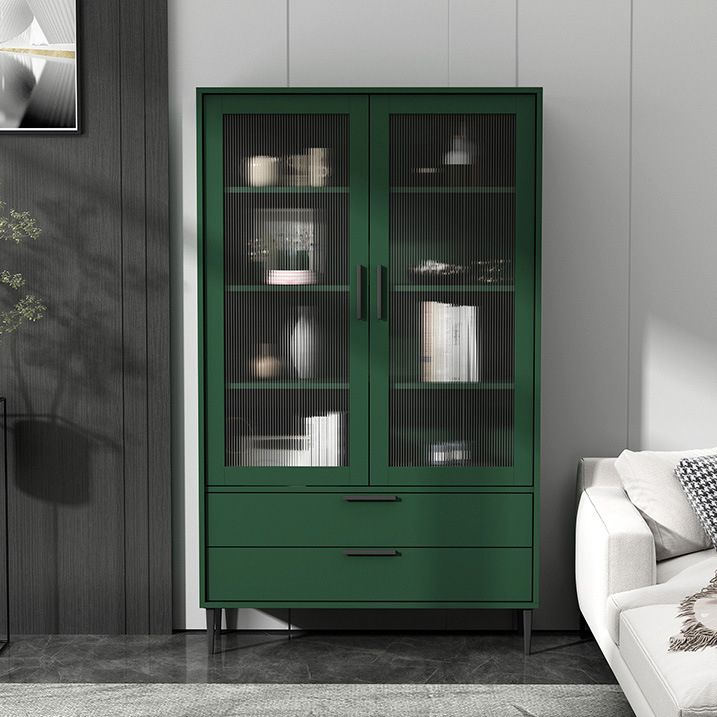 Wooden Accent Cabinet with Glass Door and 4 Steel Black Legs