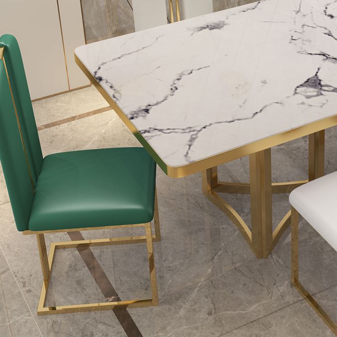 Metal Traditional Luxury Rectangle Indoor Table Sintered Stone Top Table for Dining Room