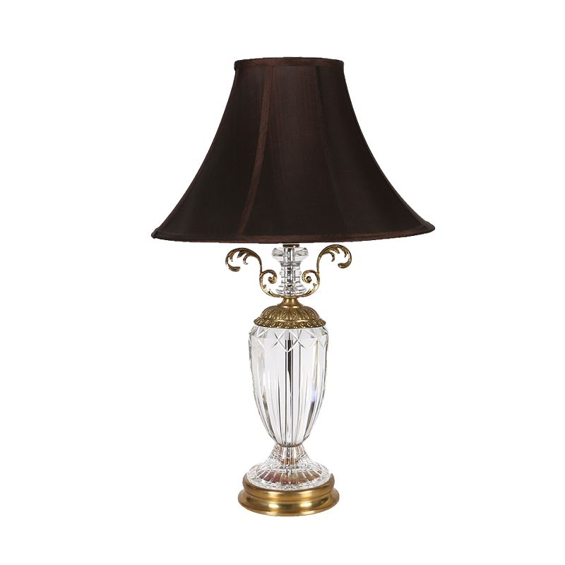 1 Light Bedroom Crystal Night Lamp Simple Black Nightstand Light with Conical Fabric Shade