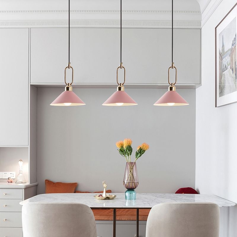 Cone Shape Hanging Lighting Modern Macaron Style Metal 1-Light Hanging Lamp for Bedroom