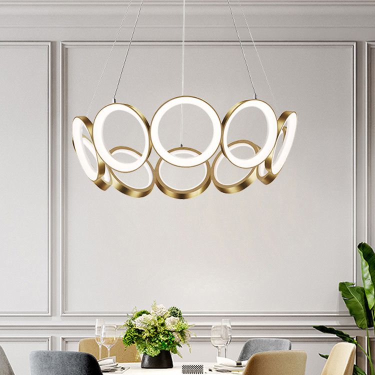 Circles Chandelier Lighting Fixture Modern LED Stainless Steel Hanging Chandelier Lamp
