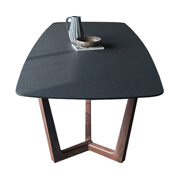 Modern Stone Rectangle Dining Table Ash Wood Base for Dining Room