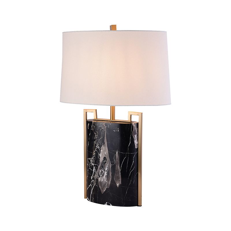 15 "/18" W Minimalistisch 1-licht nachtlamp Zwart en wit taps toelopend tafellicht met stofschaduw en marmeren basis