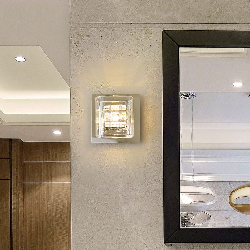 Helder glas vierkante wandwandcontract eigentijdse 1 lichte wandlamp met binnenste draadschaduw in chroom voor gang