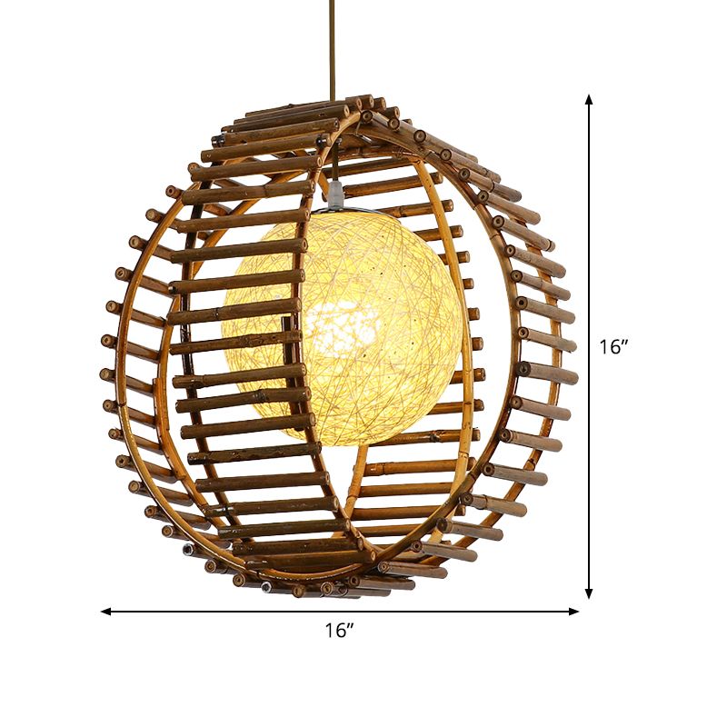 Esfera Bambú Luz colgante Asiática 1 Bulbo de iluminación colgante de color caqui para dormitorio