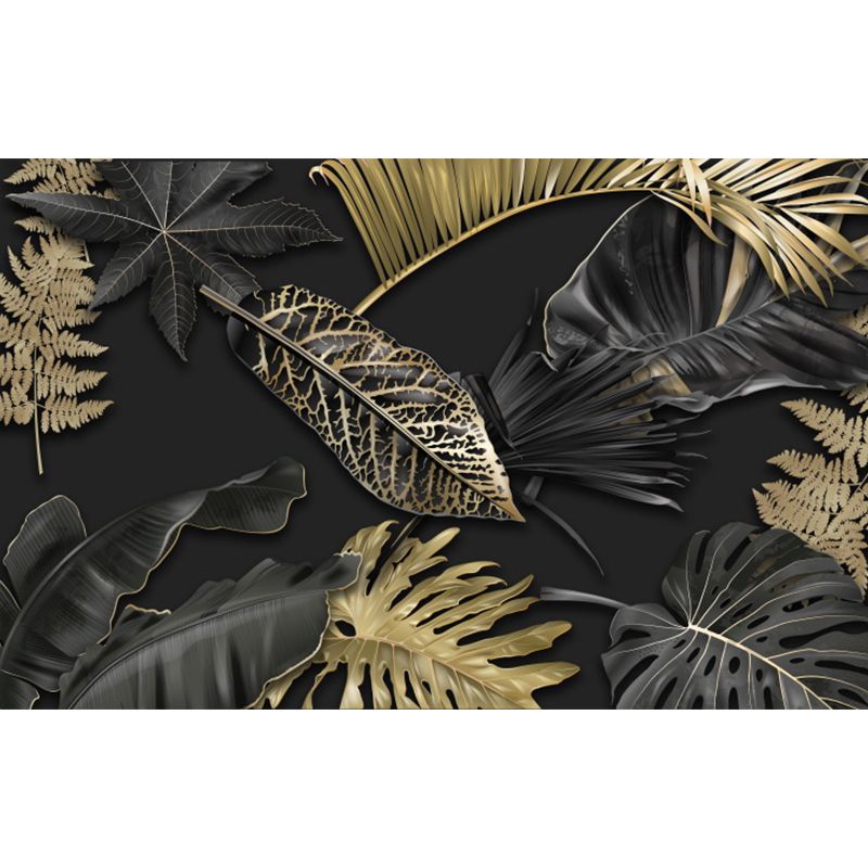 Black Leaves Mural Wallpaper Botanical Tropical Washable Wall Covering for Kitchen
