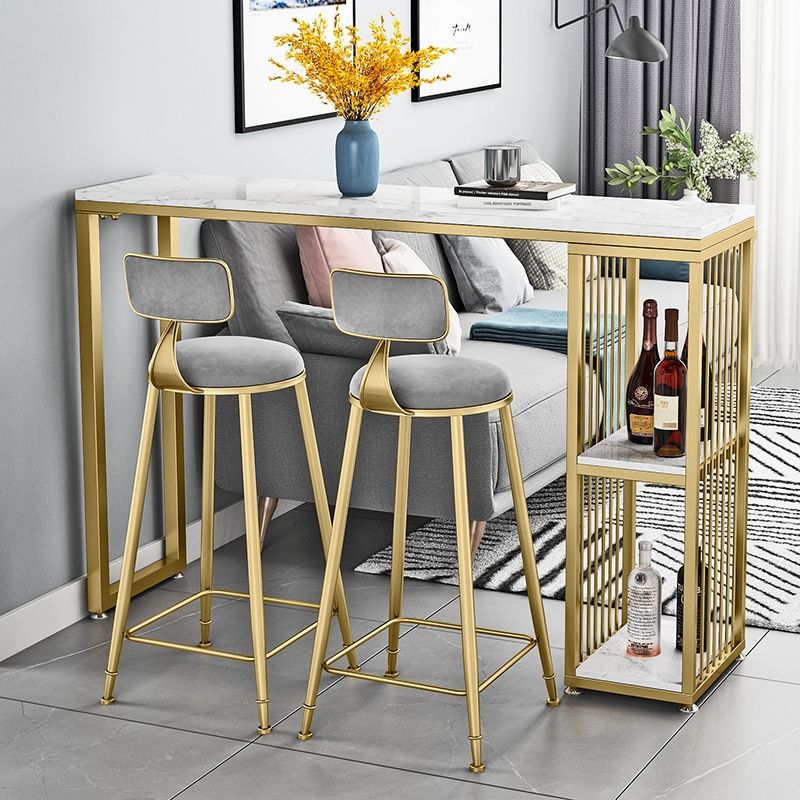 Glam Living Room Counter Chair Round Footrest Metal Counter Bar Stool with Cushion