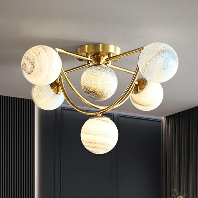 Cosmos Planet Deckenlampe Nordic Ombre Glass Schlafzimmer Halbflush Mount Kronleuchter in Gold
