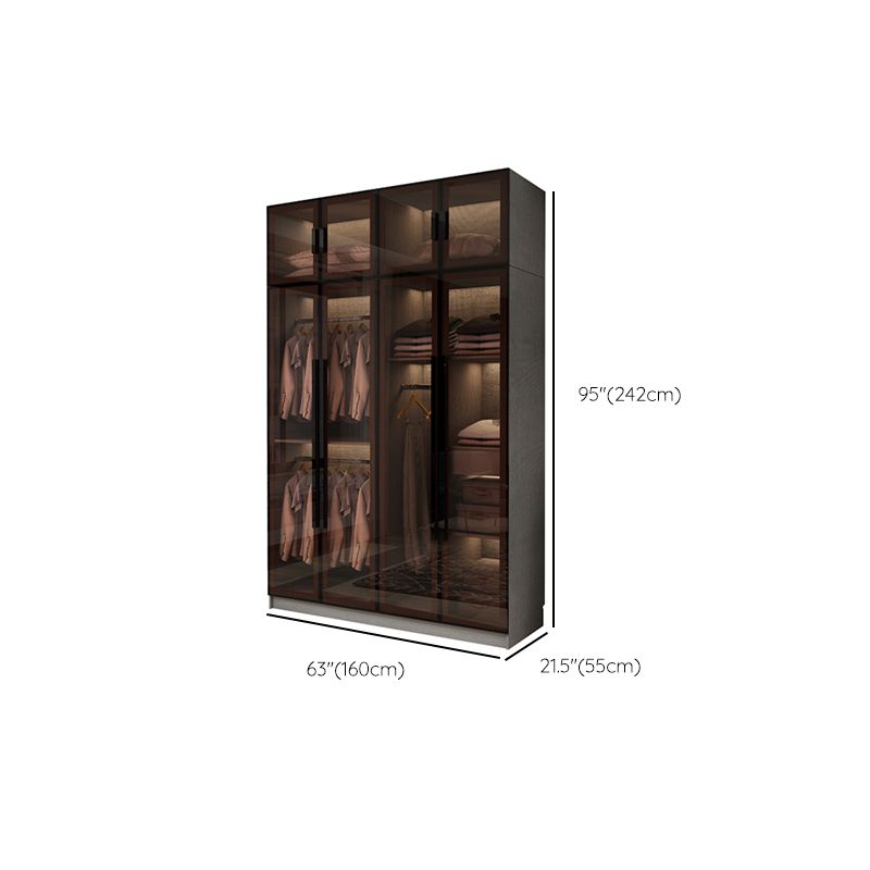 Modern Glass Hinged Doors Wardrobe Armoire Wood Frame Wardrobe with Shelves without Light