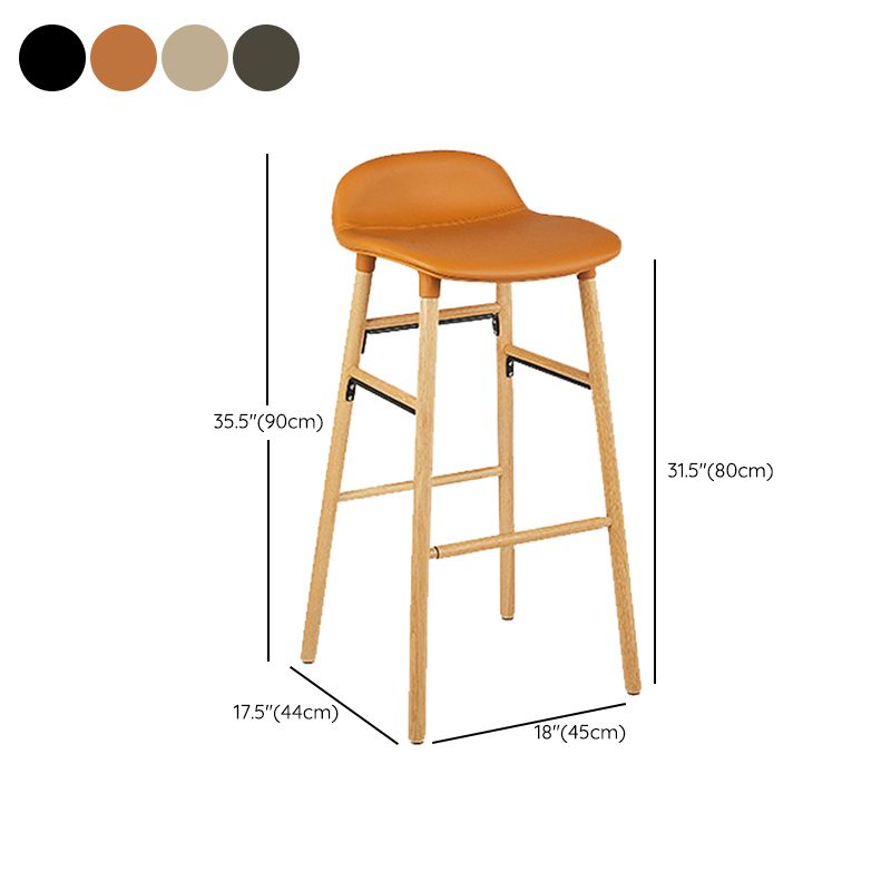 Faux Leather Counter Stool Modern Style Low Back Barstool with Solid Wood Legs