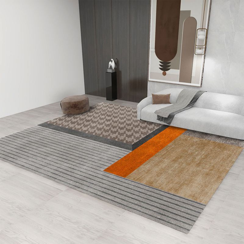 Orange Modern Area Carpet Geometric Pattern Polyester Arae Rug Non-Slip Backing Rug for Living Room