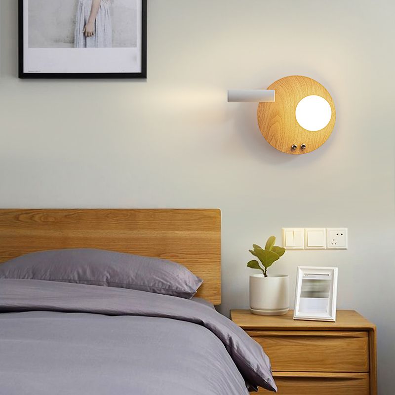 2 Lights Geometric Wall Light Modern Style Wood Wall Mount Light Fixture