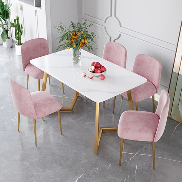 Glam Iron Dinette Set 1/2/5 Pieces Rectangle White Sintered Stone Top Dining Table Set