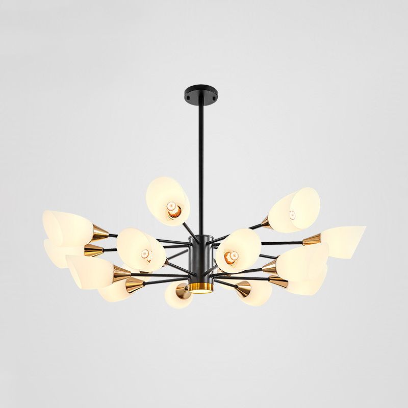 6/10/16 Bulbs Living Room Ceiling Pendant Postmodern Black/Gold Chandelier with Tulip White Glass Shade