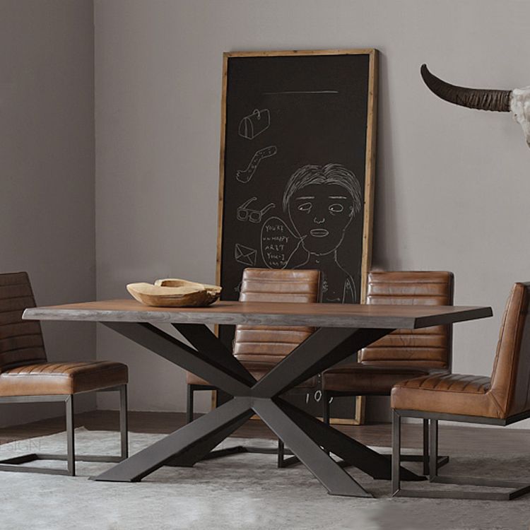 Rectangle Black Base Dining Table Industrial Wood Table for Dining Room