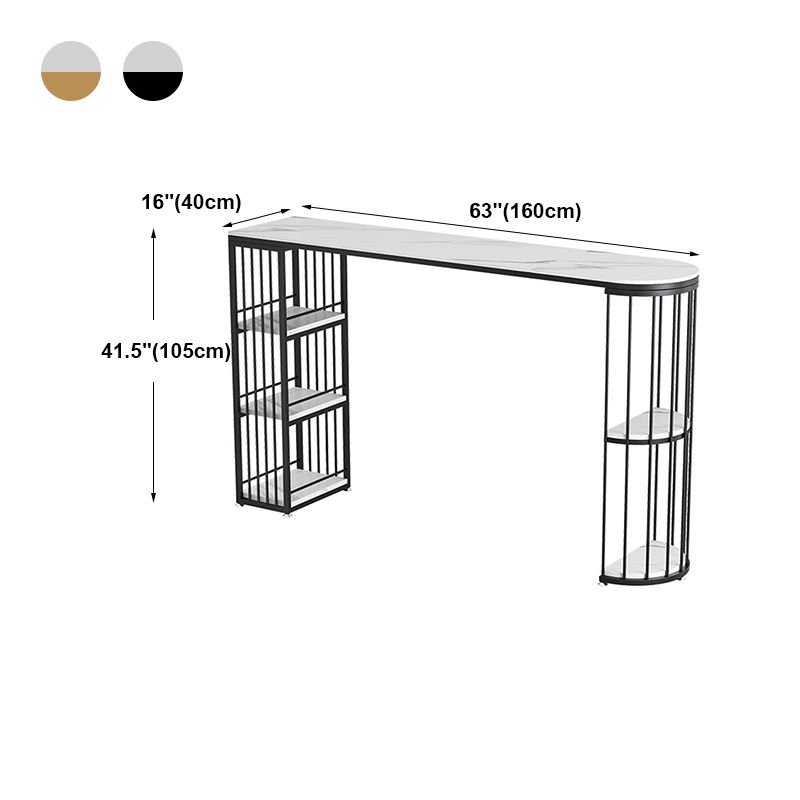Industrial Iron Bar Table Faux Marble White Specialty Top 41.3"H Bistro Table with Storage