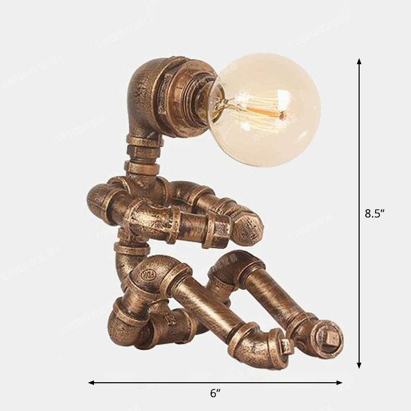 1-Light Pipe Robot Table Lamp Industrial Antiqued Bronze Metal Night Stand Light for Bedroom