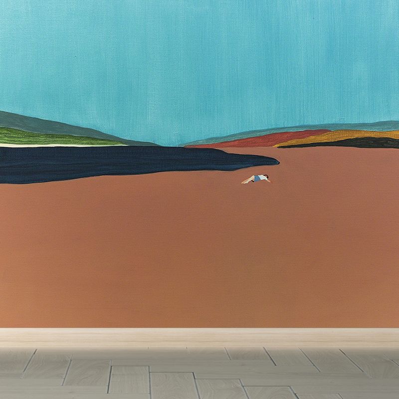 Contemporary Art Mountains View Mural Decal for Guest Room Customised Wall Decor in Orange
