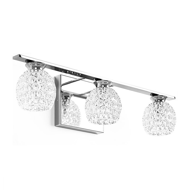 Silver Modern Metal Wall Sconce Ball Shape Vanity Lamp with Glass Shade for Bathroom