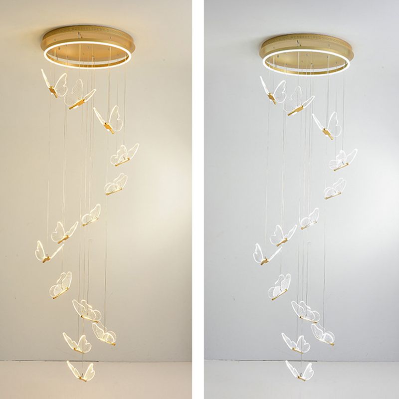 Butterfly Spiral Treppe Deckenbeleuchtung Acryl moderner LED-Multi-Licht-Anhänger in Gold