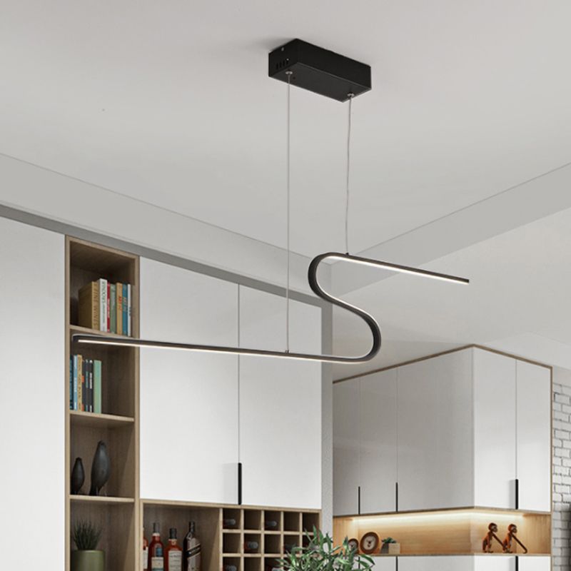 Curved Dining Room Pendant Light Acrylic LED Simple Chandelier Lamp Fixture in Black, Warm/White/Natural Light