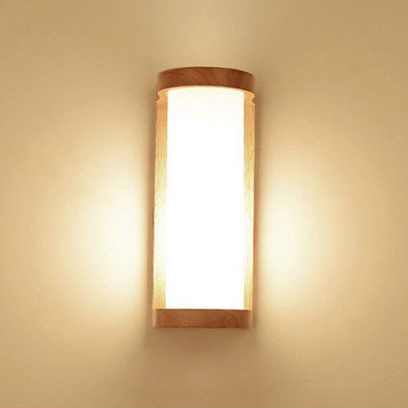 Nordic Style Wood Wall Light Geometric Shape Wall Sconce with Glass for Living Room