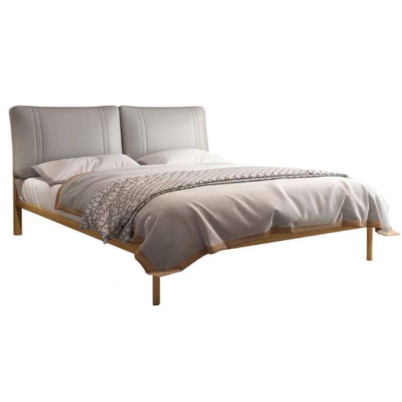 Genuine Leather Upholstered Panel Bed Natural 39.3" High Bed Frame
