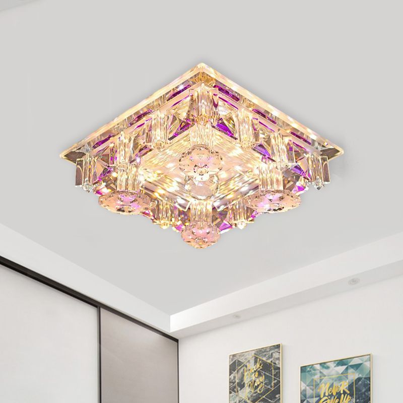 LED Square Flush Mount Ceiling Light Modernist Yellow/Purple Crystal Block Lighting Fixture for Corridor