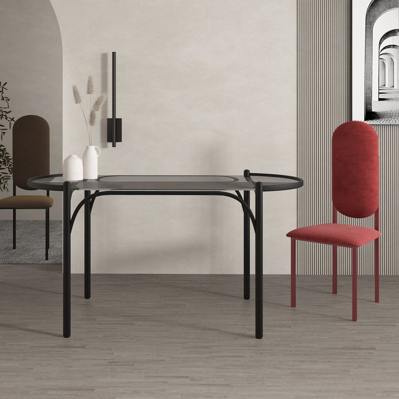 Modern Tempered Glass Dining Table for Restaurant Oval Indoor Table with 4 Legs