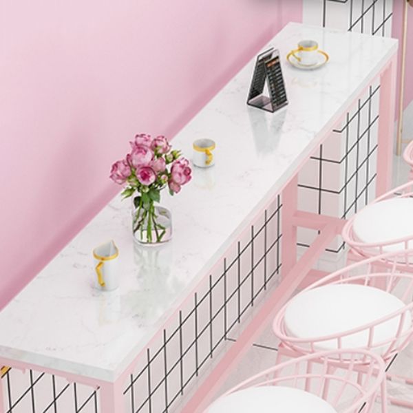 Modern 1/5 Pieces Bar Table Set Rectangle Stone Counter Table with High Stools for Cafe