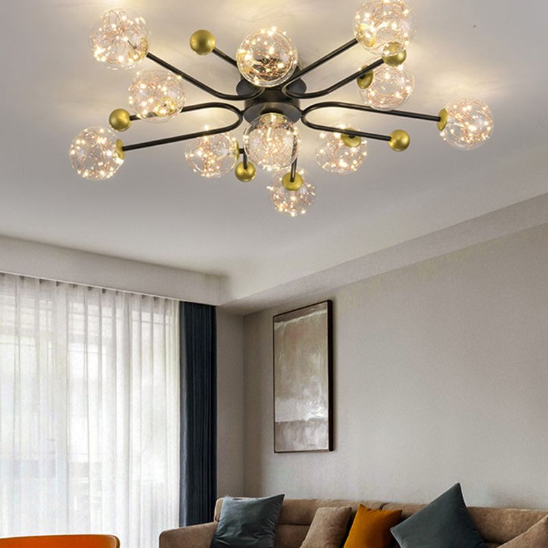 Modern Ball Semi Flush Ceiling Light Glass Living Room LED Ceiling Light