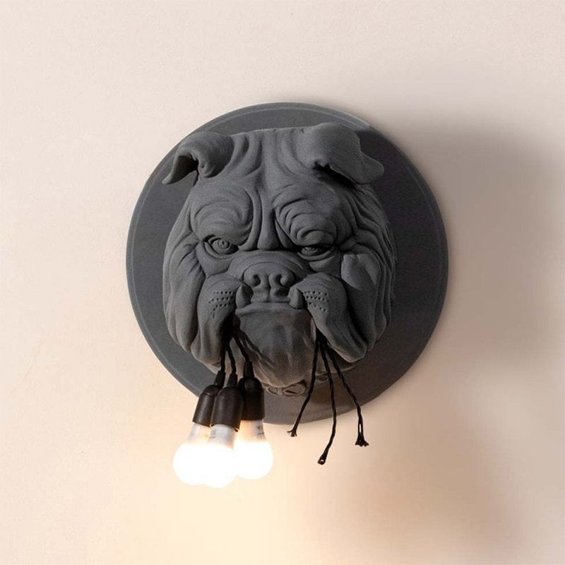 Bulldog Shape Resin Sconce Lighting Nordic 3 Heads Living Room Wall Lamp Fixture in White/Black